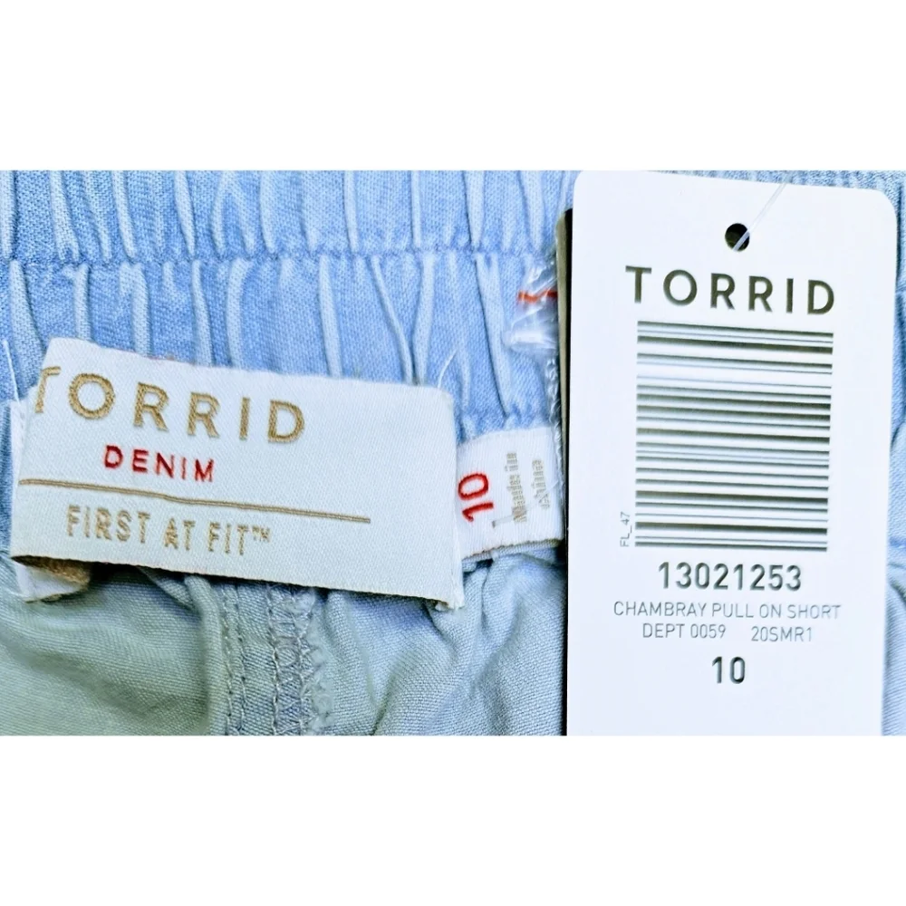 Torrid Chambray Blue Relaxed Fit Draw String Waste Cotton Casual Short Shorts
